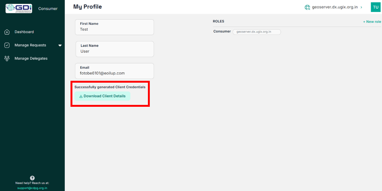 Downloading default client credentials