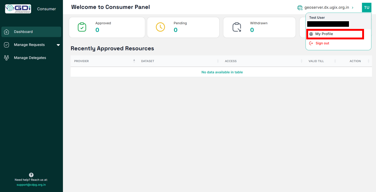 Entering into the My Profile panel