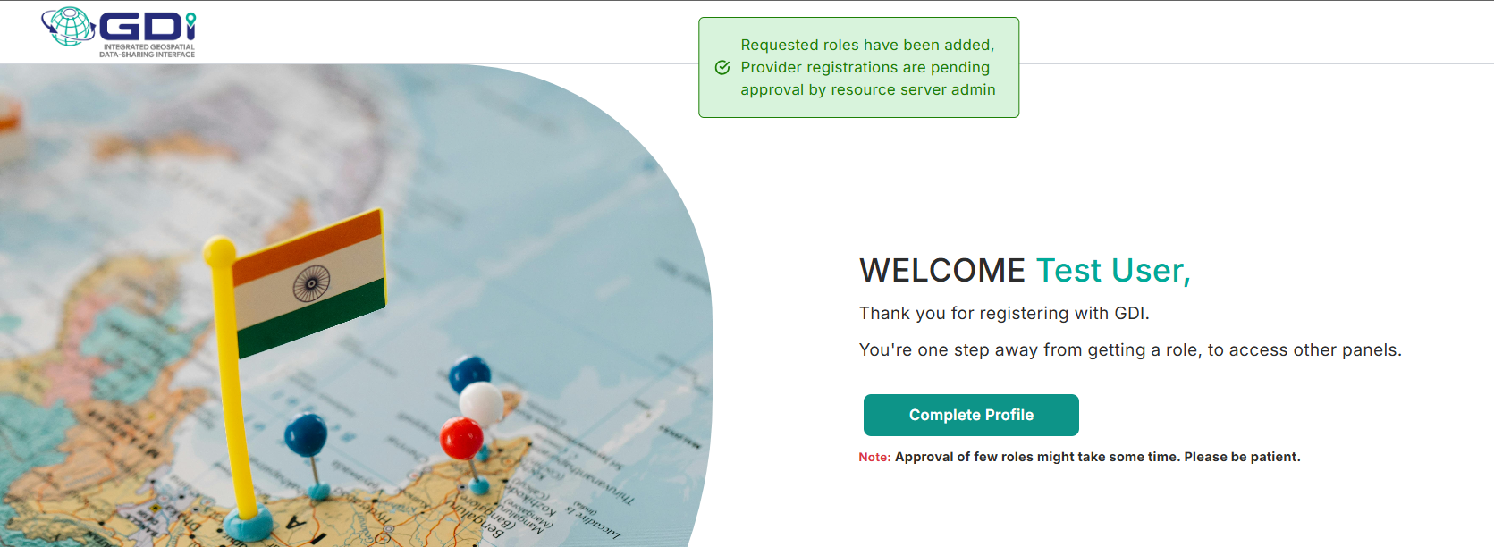 Successful provider registration (pending RS admin approval)